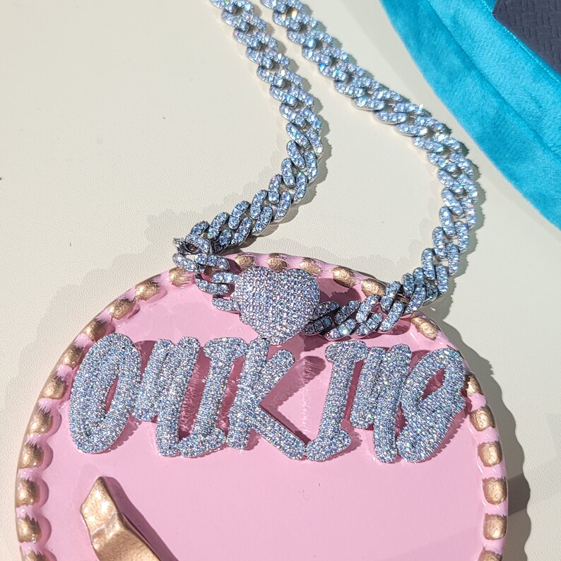 Custom Cursive Name Necklace: Heart Bail, Iced Cuban Chain Pendant - Etsy