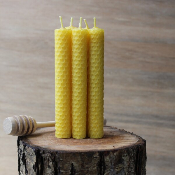 Handrolled Beeswax Candles - Set of 5 - each one will burn cleanly for 3 hours