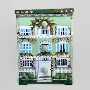 Vintage Hand-painted Wooden Trinket Jewelry Chest with two Drawers by Milson & Louis-Home Decor