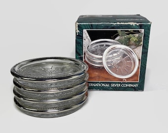 Ensemble de sous-verres en Verre avec monture en argent, 1996 International Silver Company, NIB