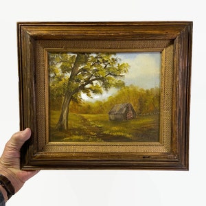 Vintage Painting, Mid Century Painting, Landscape Painting, Barn or Cabin Painting, Fall Landscape, Framed painting Bild 2