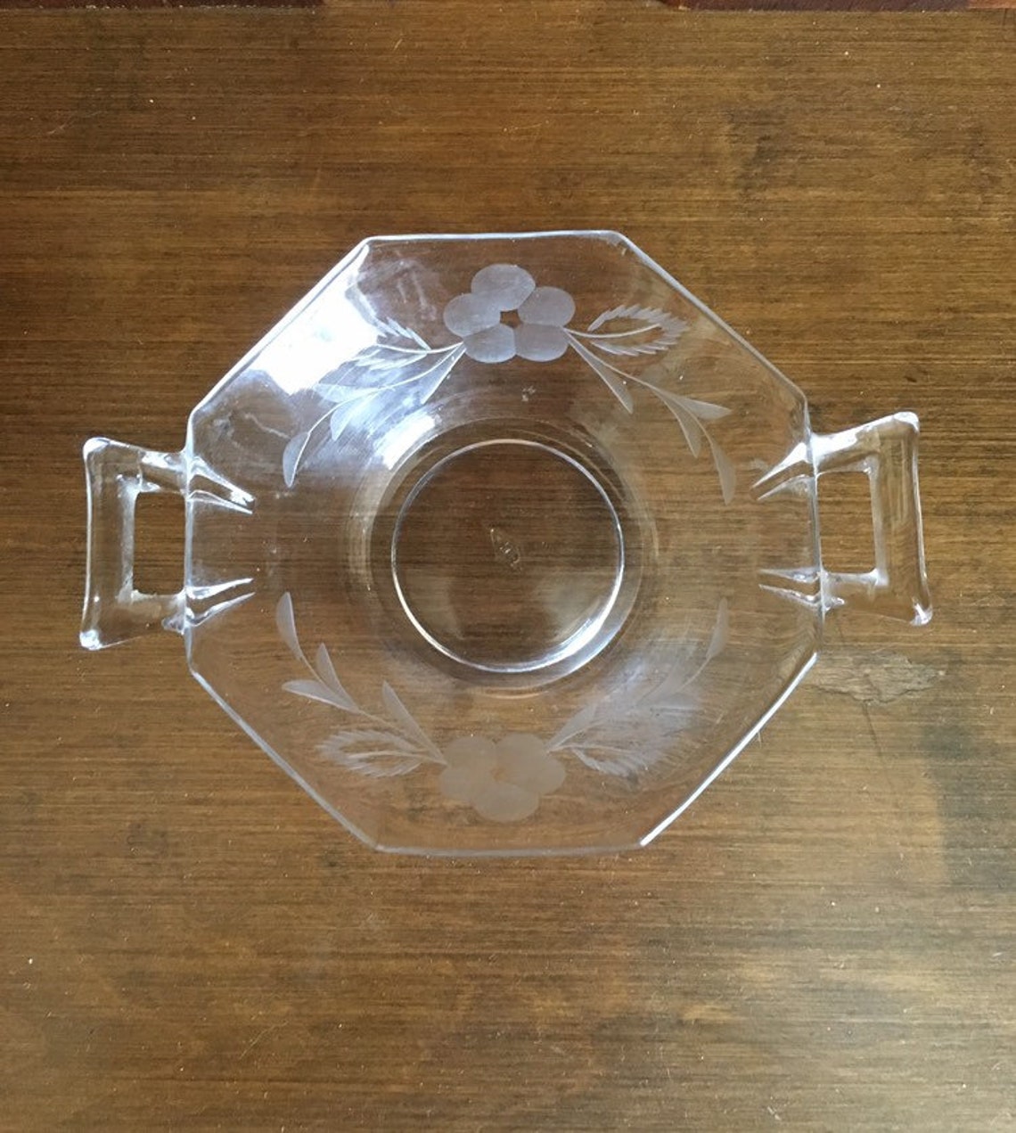 Etched Glass Nut Dish Vintage Heisey Tudor Pattern Master Etsy