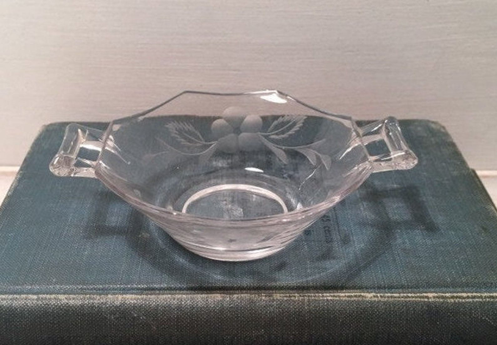 Etched Glass Nut Dish Vintage Heisey Tudor Pattern Master Etsy