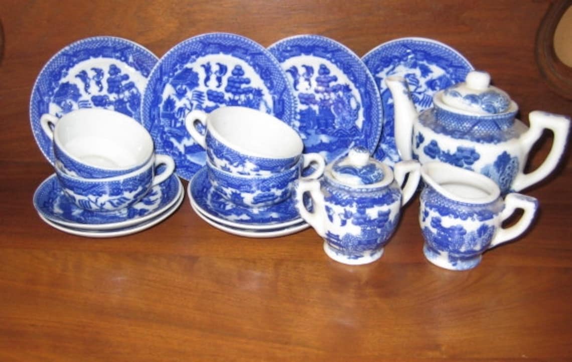 Vintage Blue Willow Childs Tea Set Etsy