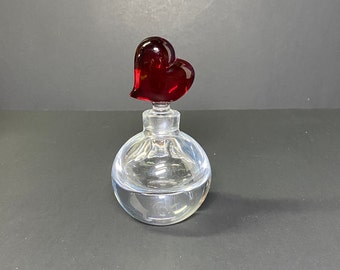 Flacon de parfum en cristal Orrefors de Suède avec bouchon coeur rouge