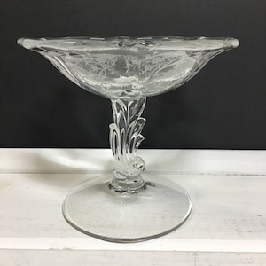Fostoria American Kompott, Shirley Muster, Floral geätztes Depressionsglas