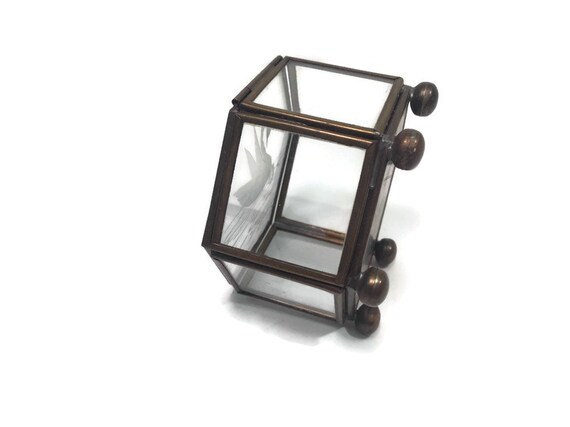 Vintage Trinket Box - Brass and Glass Display Box… - image 4