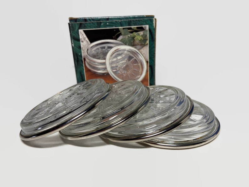 Ensemble de sous-verres en Verre avec monture en argent, 1996 International Silver Company, NIB image 7