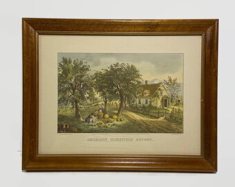 Lithographie encadrée Currier & Ives vintage 1869 American Homestead automne Sidney Sidney Z Lucas Reproduction New York