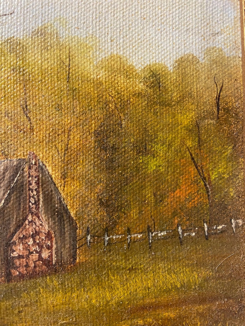 Vintage Painting, Mid Century Painting, Landscape Painting, Barn or Cabin Painting, Fall Landscape, Framed painting Bild 6