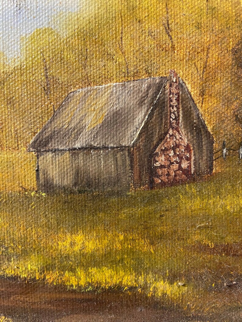 Vintage Painting, Mid Century Painting, Landscape Painting, Barn or Cabin Painting, Fall Landscape, Framed painting Bild 4