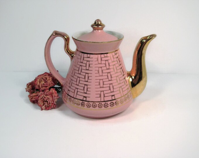 Retro HALL Teapot Pink Basket Weave 6 Cup Ceramic Etsy
