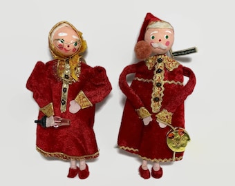 Vintage Christmas, Mr. and Mrs. Santa Claus, hanging ornaments, 1968