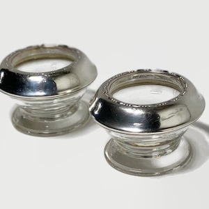 Silver Topped Salt Cellars, Vintage Sterling Rimmed Glass Salt Dips, Amstom USA