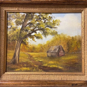 Vintage Painting, Mid Century Painting, Landscape Painting, Barn or Cabin Painting, Fall Landscape, Framed painting Bild 3