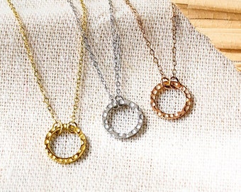 Hammered Circle Necklace - Circle Pendant - Stainless Steel - Minimalist - Ring