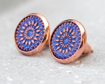 Ohrstecker - Mandala Bohemian Ohrstecker Rosa Goldfarben Blau