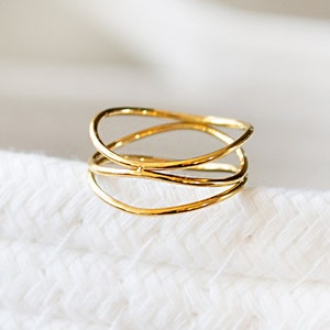Wellenring Stapel Ring - Edelstahl Gold Wellen - Boho Filigraner Ring