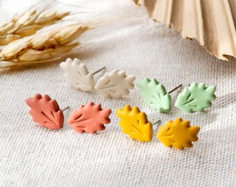 Autumn Leaves Stud Earrings - Matte - Oak Leaves - Autumn - Polymer clay