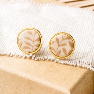 Pendientes Fleur - engaste oro/crema - acero inoxidable - flores - ramas
