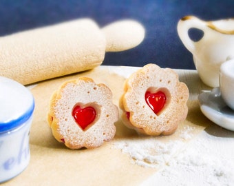 Marmeladenkeks Ohrstecker Miniature food - Normal - Herz - Weihnachten - Cookie - Keks - Fimo - Essen - Linzer Plätzchen