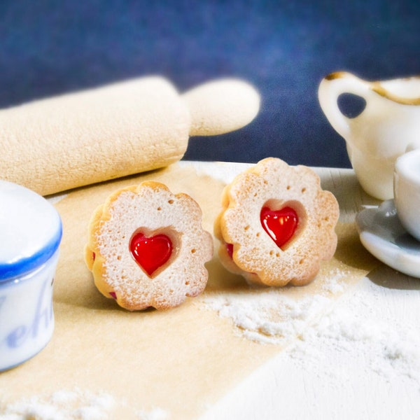 Marmeladenkeks Ohrstecker Miniature food - Normal - Herz - Weihnachten - Cookie - Keks - Fimo - Essen - Linzer Plätzchen