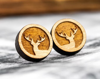 BESTSELLER - Deer stud earrings made of wood - hypoallergenic - stainless steel - Wood - Deer - Laser