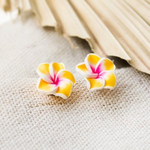 Summer Flowers - Earrings Hawaii Flowers - Flower - Plumeria - Frangipani - Pink/Yellow
