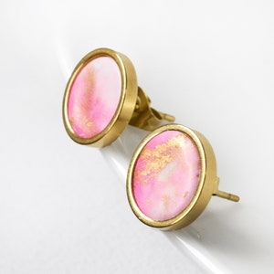 Marble Ohrstecker -  Edelstahl Gold - Rosa - Unikate