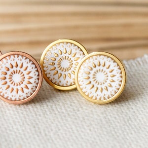 Stud earrings - Mandala Bohemian Gold White Stainless Steel