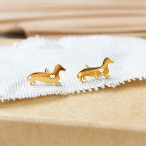 Dachshund stud earrings stainless steel gold gift dog animal image 1
