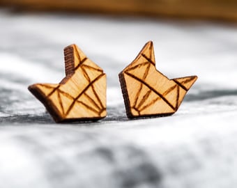 Fox Stud Earrings - Wood - Geometric - Laser