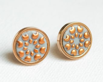 Stud Earrings - Mandala Bohemian Stud Earrings Rose Gold Grey - Stainless Steel