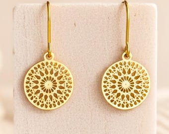 Delicate earrings - Gold-colored Bohemian Mandala - Boho - Coin