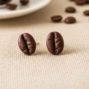 Coffee bean stud earrings miniature food - Fimo - Food - Coffee