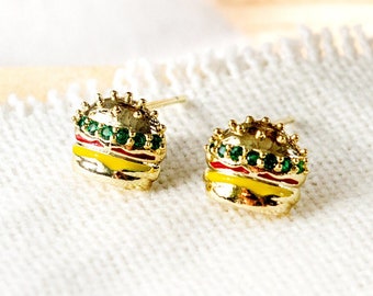 Hamburger - Stud Earrings Food Collection - Fast Food - Food 925 Silver