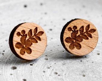 Flower Stud Earrings Wood - Laser - Plant - Leaf - Fern - Wood - Flower