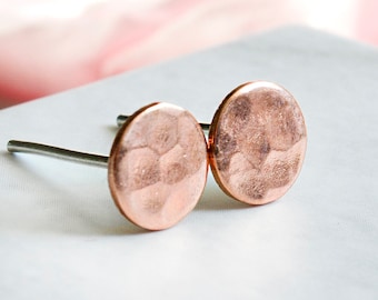 Hammered circle stud earrings 0.7 cm - rose gold - circle - mini - stainless steel or 925 sterling silver