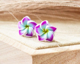 Summer Flowers Stud Earrings - Hawaiian Blossoms - Flower - Plumeria - Frangipani