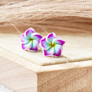 Summer Flowers Stud Earrings Hawaiian Blossoms Flower Plumeria Frangipani image 1