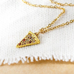 Pizza Necklace Gold-colored Food Collection Fast Food Food 925 Silver image 1