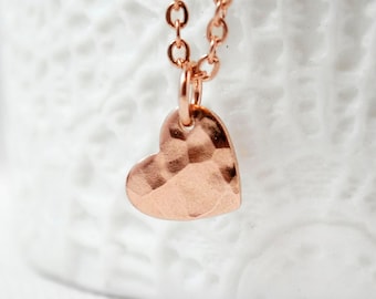 Heart Necklace - Hammered - Rose Gold - Stainless Steel or 925 Silver - Gift - Love - Valentine's Day