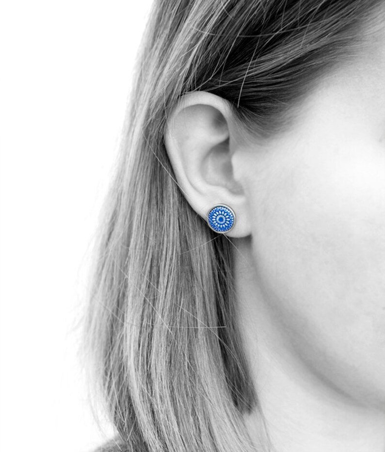 SET necklace and stud earrings-Mandala Bohemian stud earrings silver grey stainless steel