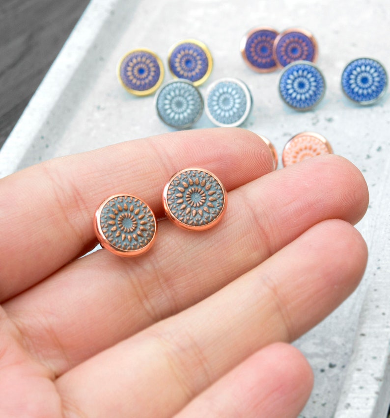 SET necklace and stud earrings-Mandala Bohemian stud earrings silver grey stainless steel