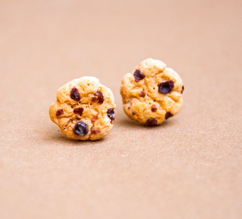 Mini Cookie Stud Earrings Miniature Food Fimo Cookie Polymer Clay image 3