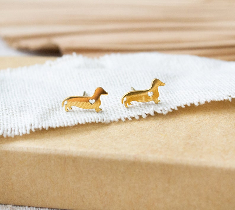 Dachshund stud earrings stainless steel gold gift dog animal image 1