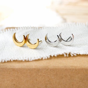 Moon Crescent Stud Earrings Stainless Steel Boho Moon image 4