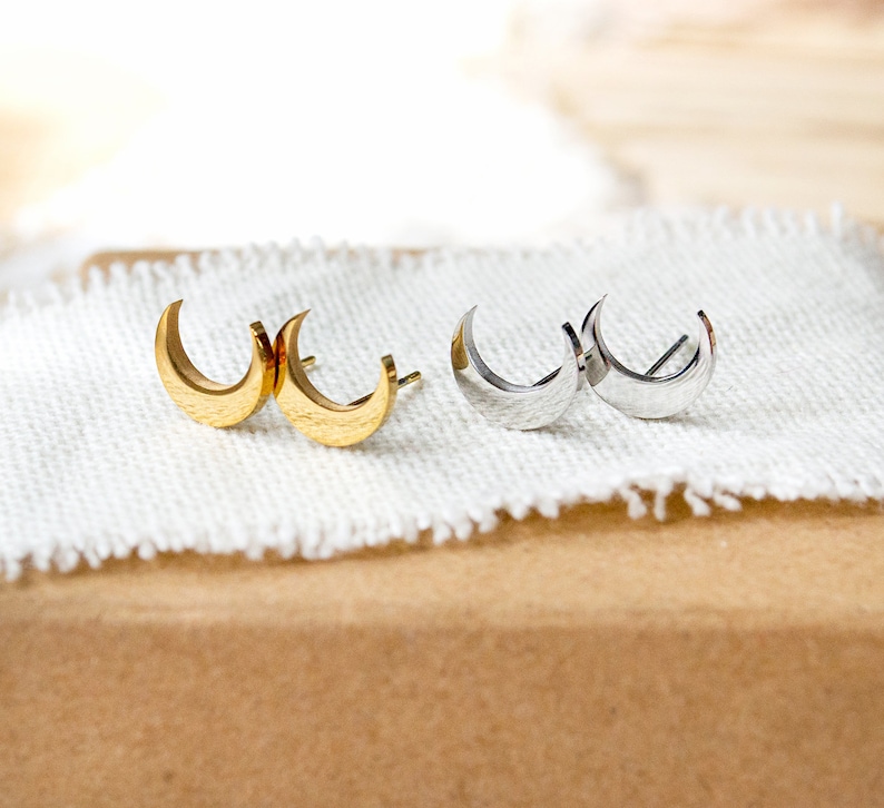 Moon Crescent Stud Earrings Stainless Steel Boho Moon image 4