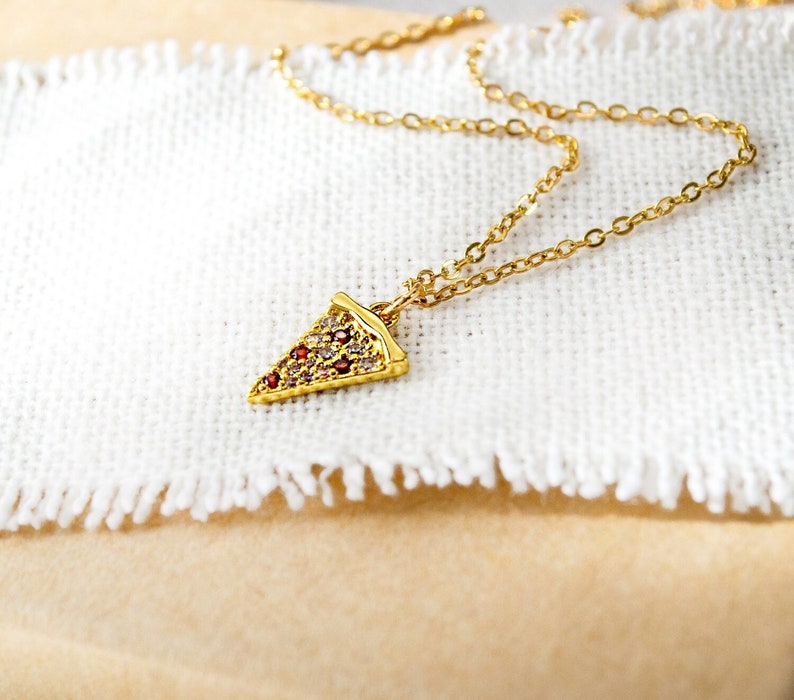 Pizza Necklace Gold-colored Food Collection Fast Food Food 925 Silver image 1