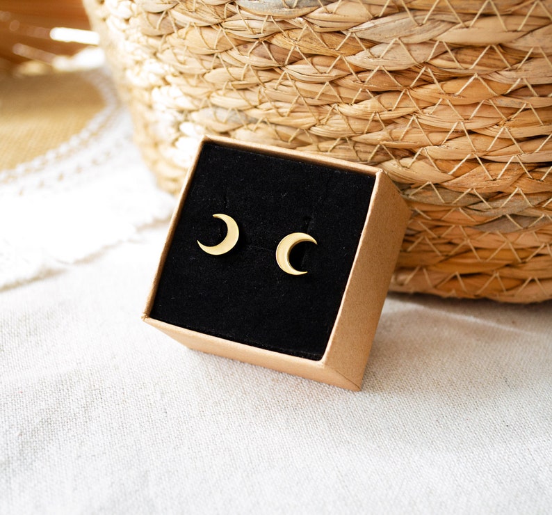 Moon Crescent Stud Earrings Stainless Steel Boho Moon image 1